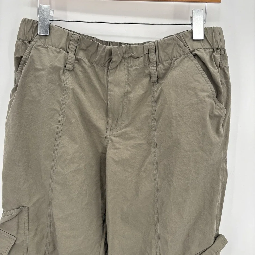 ELODIE Womens Pants Natural Olive Grn Wide‎ Leg Cargo Trousers SIZE Large 33-36
